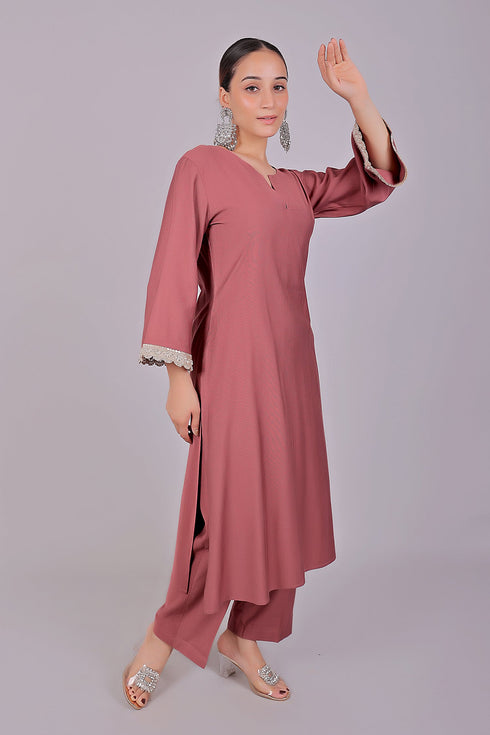 Veshbhoshaa Bluesaanchi Women'S Mauve Kurti Pajama Set